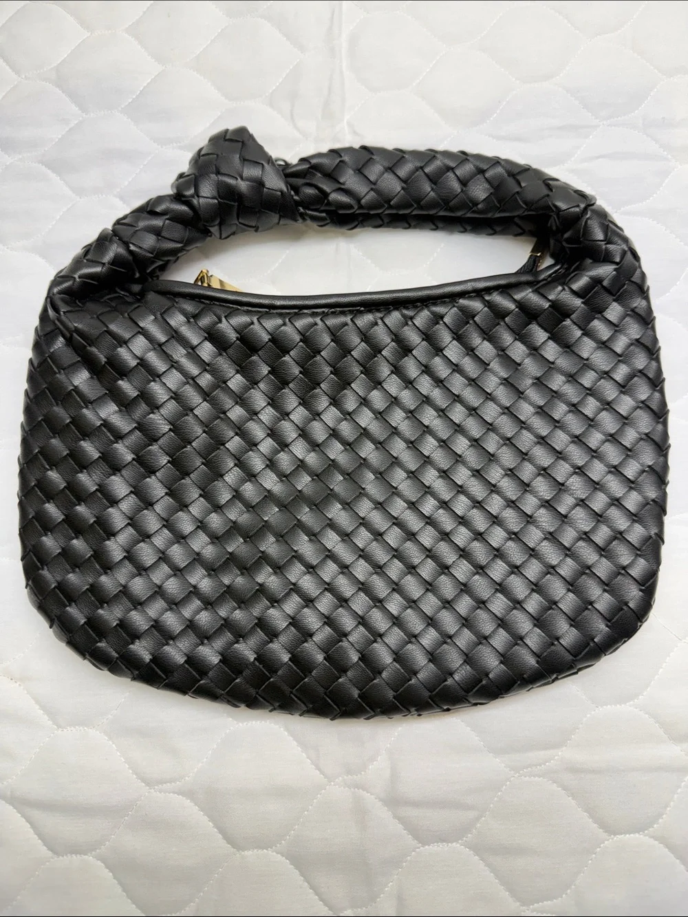 Melie Bianco Black Woven Knot-Handle Hobo